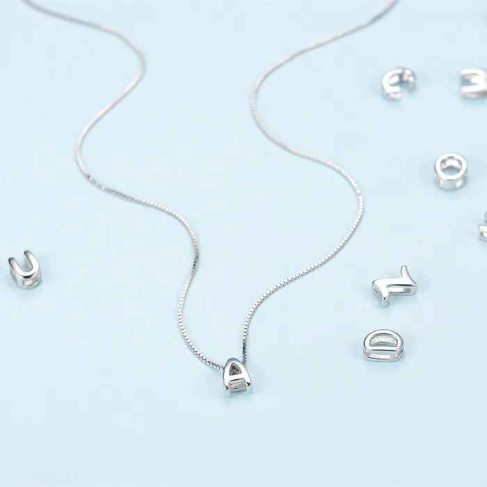 Simple women jewelry silver charm initial letter 925 sterling silver necklace with letter pendant