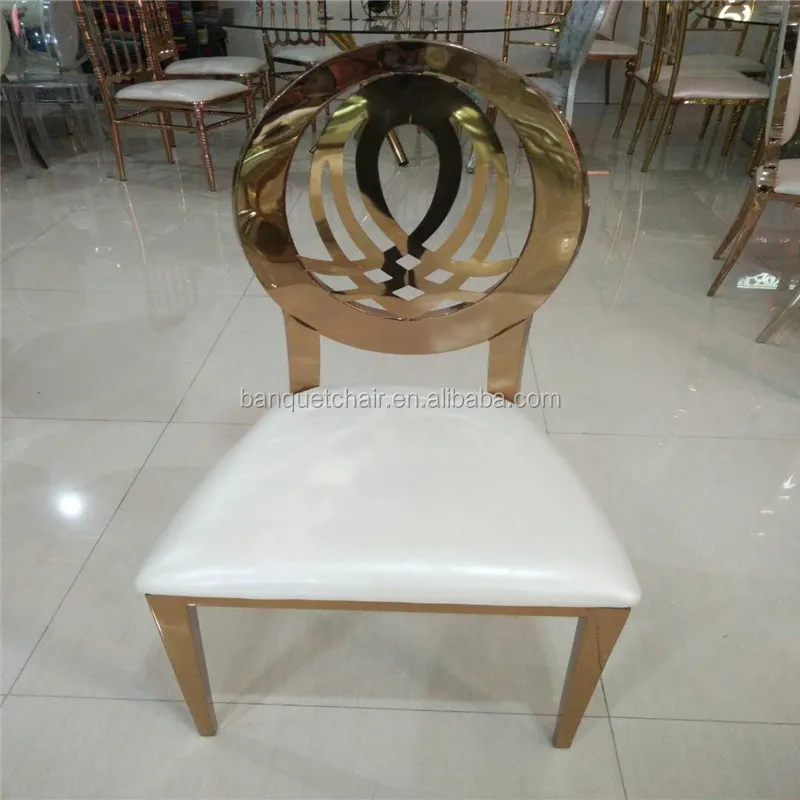 
new style luxury event stainless steel wedding gold banquet chair round back 