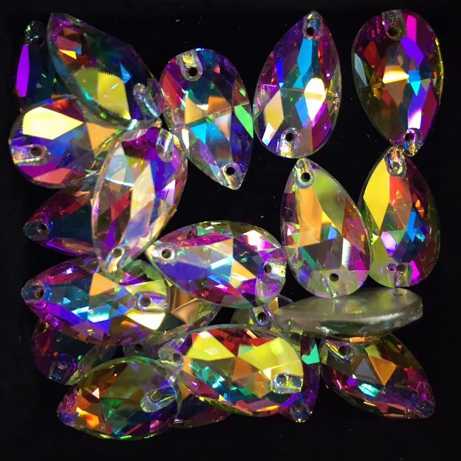 Best quality water drop pear crystal AB sew on rhinestone