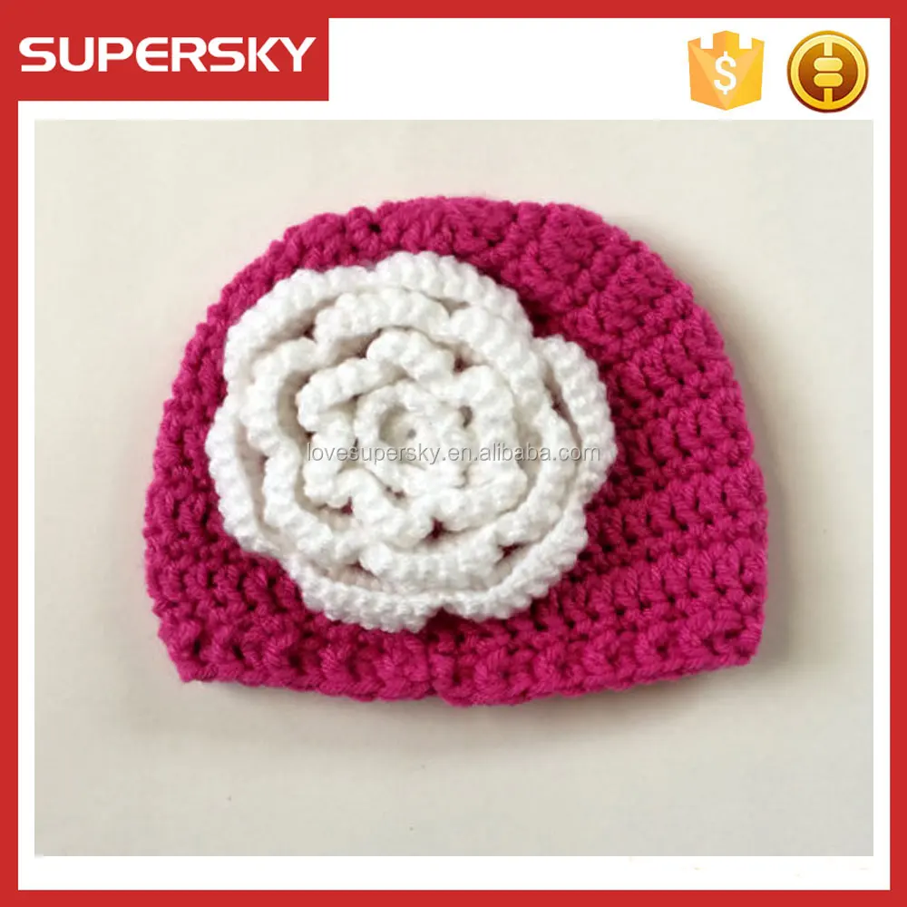 Handmade Crochet Beanie For Baby Girl Flower Girl Hand Knit Hat