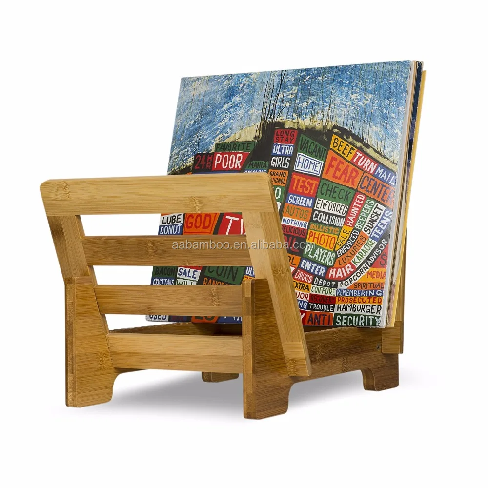 Wood bamboo wood vinyl record storage display flip rack