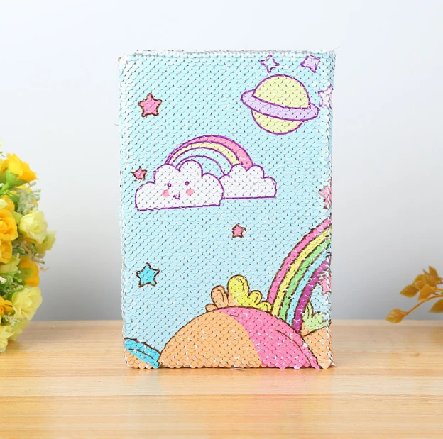 Inno-Crea A4 Size Unircore Pattern Diary Reversible Custom Magic School Sequin Paper Notebook for Girls
