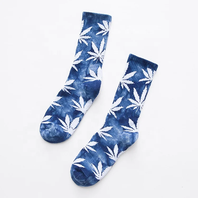 KANGYI Hiphop Sport Socks Custom Tie Dye Socks Maple Leaf Weed Fashion High Quality Cotton 10 Casual Pictures Knitted Men Socks