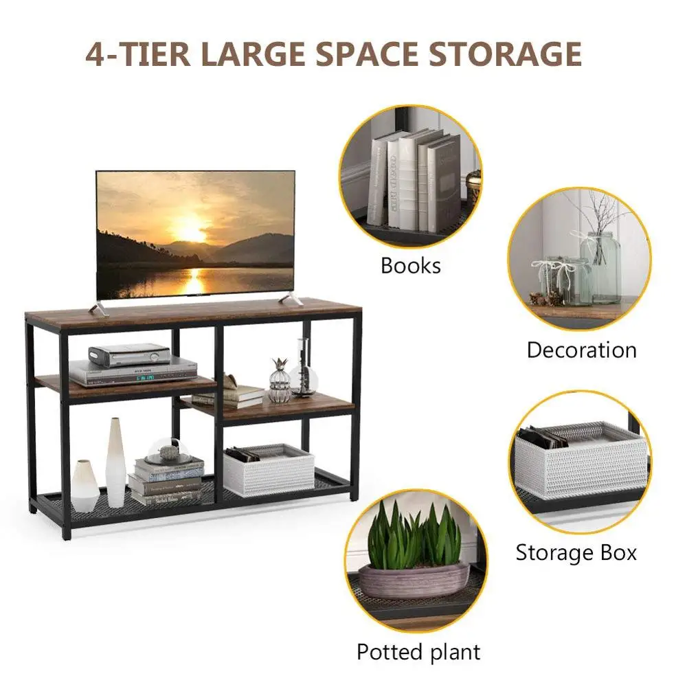 TV Stand Media Stand with Net Storage Shelf 4 Shelf Entertainment Center Media Console Table for Living Room