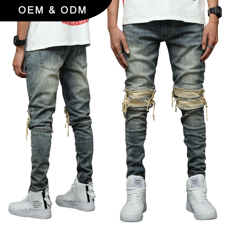 
OEM denim designer wholesale authentic men skinny ripped fancy unbranded biker jeans 2 