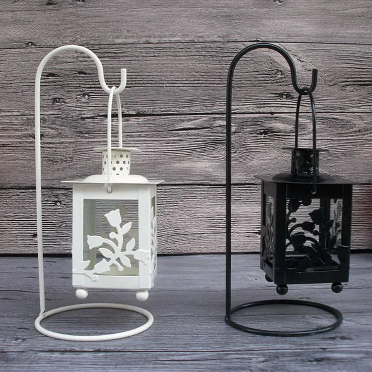 Europea-style! Hanging Glass Metal Lantern Candle Holder Candle Stick Lantern