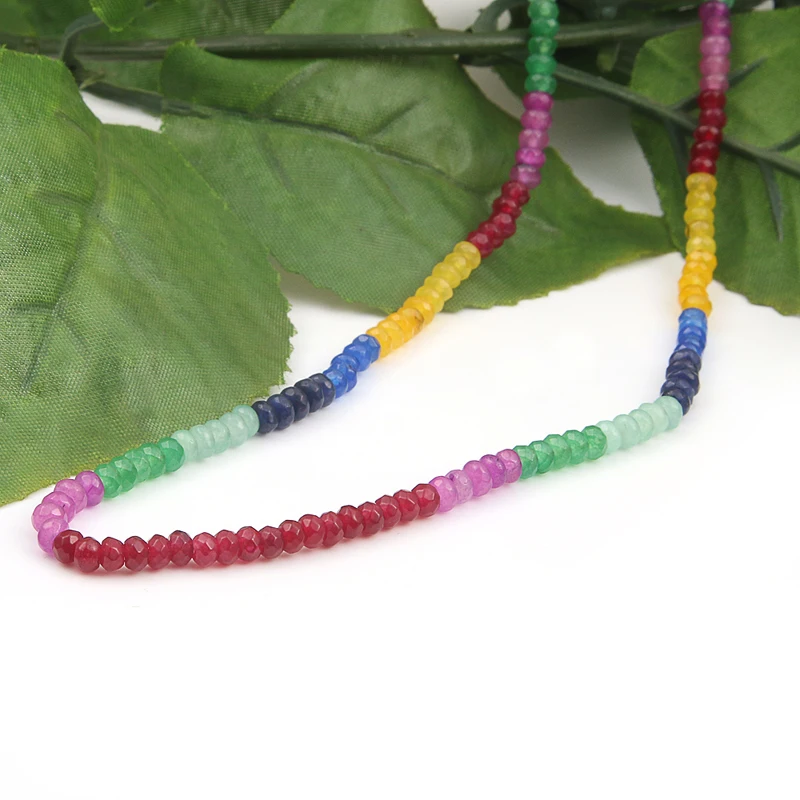 Colorful Genuine precious Sapphire Ruby & Emerald faceted Beads Necklace Multi Natural gemstone Necklace