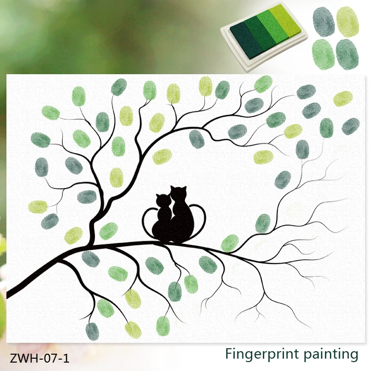 Canvas print painting DIY two cats in tree branches wall decor fingerprint painting