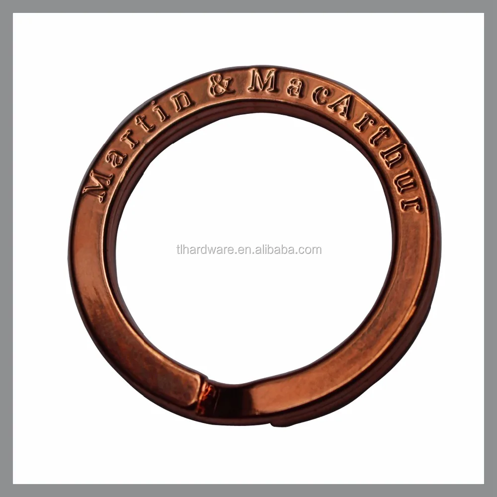 Custom logo brand name engraved flat keyring split key ring