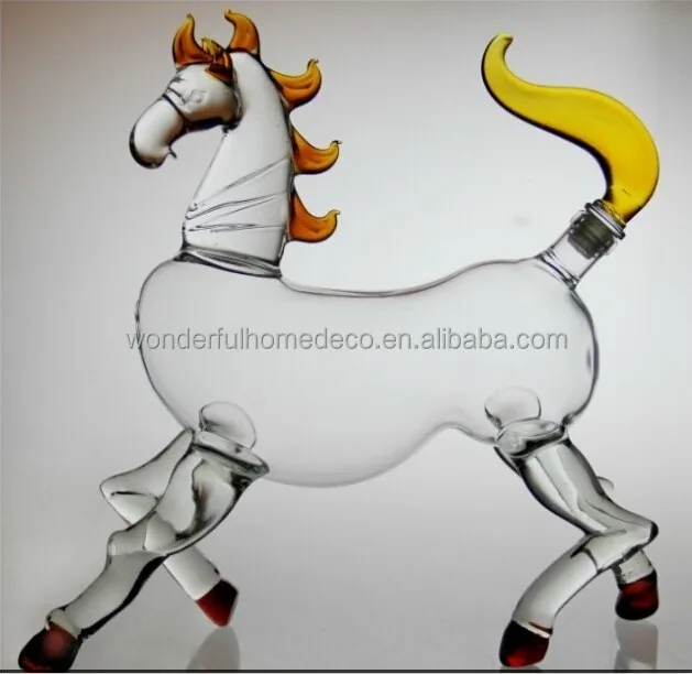 Animal Horse Novelty Bourbon Whiskey Decanter For Vodka Rum Tequila or Any Other Liquor Decanter with Colored Glass Accents