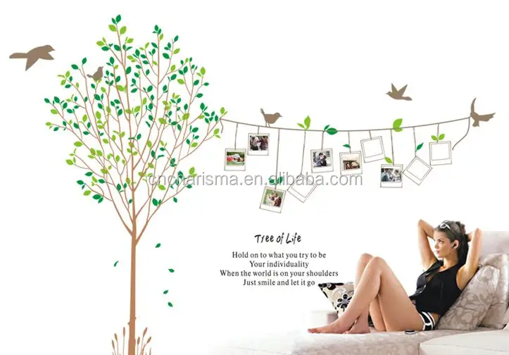 Removable Tree And Birds Photo Frame Designs Wall Decals Pvc Kids Wall Sticker For Home Decorative
