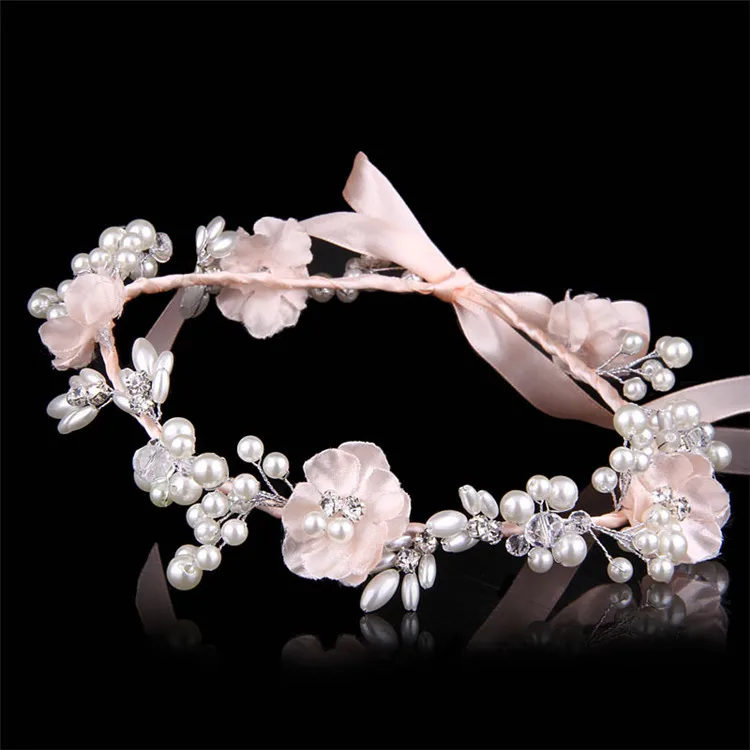 Beautiful bride hair crown artificial flower hair garland with pearl white