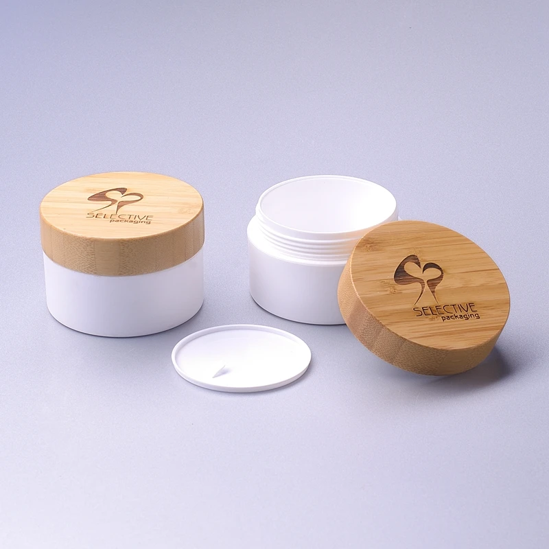 manufacturers wholesale bamboo lid cosmetic jar empty white cream jar 30g 50g 100g 150g