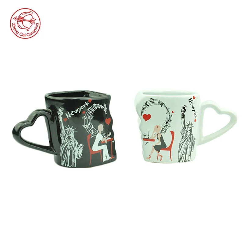 Valentines Day heart shape coffee souvenir vintage ceramic decal mugs custom made mugs ceramic design sublimation couple mug set