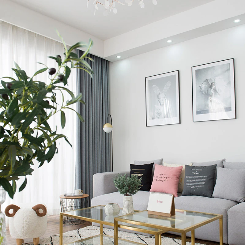 Monad Cheap Gray Blackout Solid 100 Polyester Fabric Stock Decor Curtain For living Room