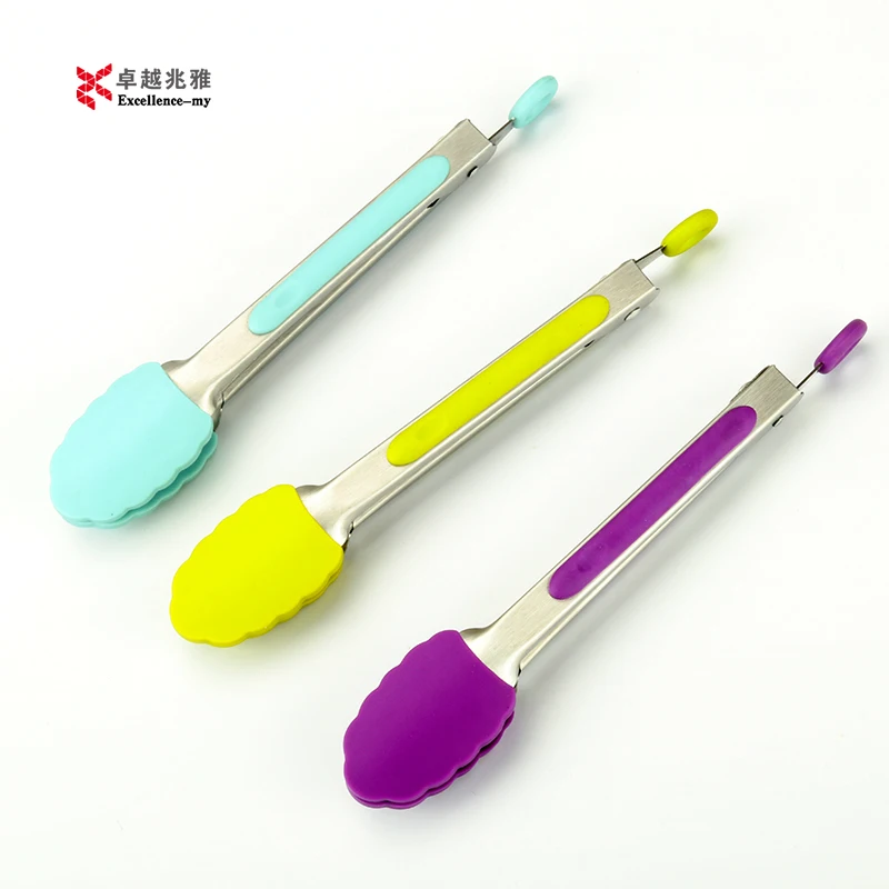 Silicone Kitchen Gadgets Utensils 7 Inch Non Stick Kitchen Cooking Tong Food Grade Multi Color Silicone Mini Tong