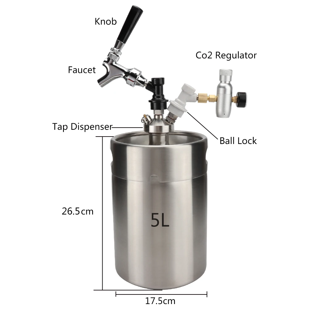 Home Brewing 5L Mini Beer Keg 170oz Beer Growler for Parties Camping Fishing with Custom Logo Provided