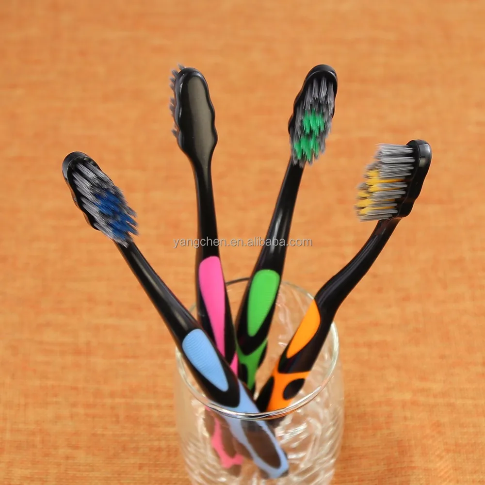 
best selling black handle toothbrush with bamboo charcoal bristle and anti-slip handle for OEM or ODM yc383 