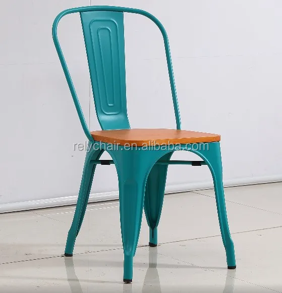 Popular Design Chair Dining Room Stackable Restaurant Metal Chair Wood Seat
