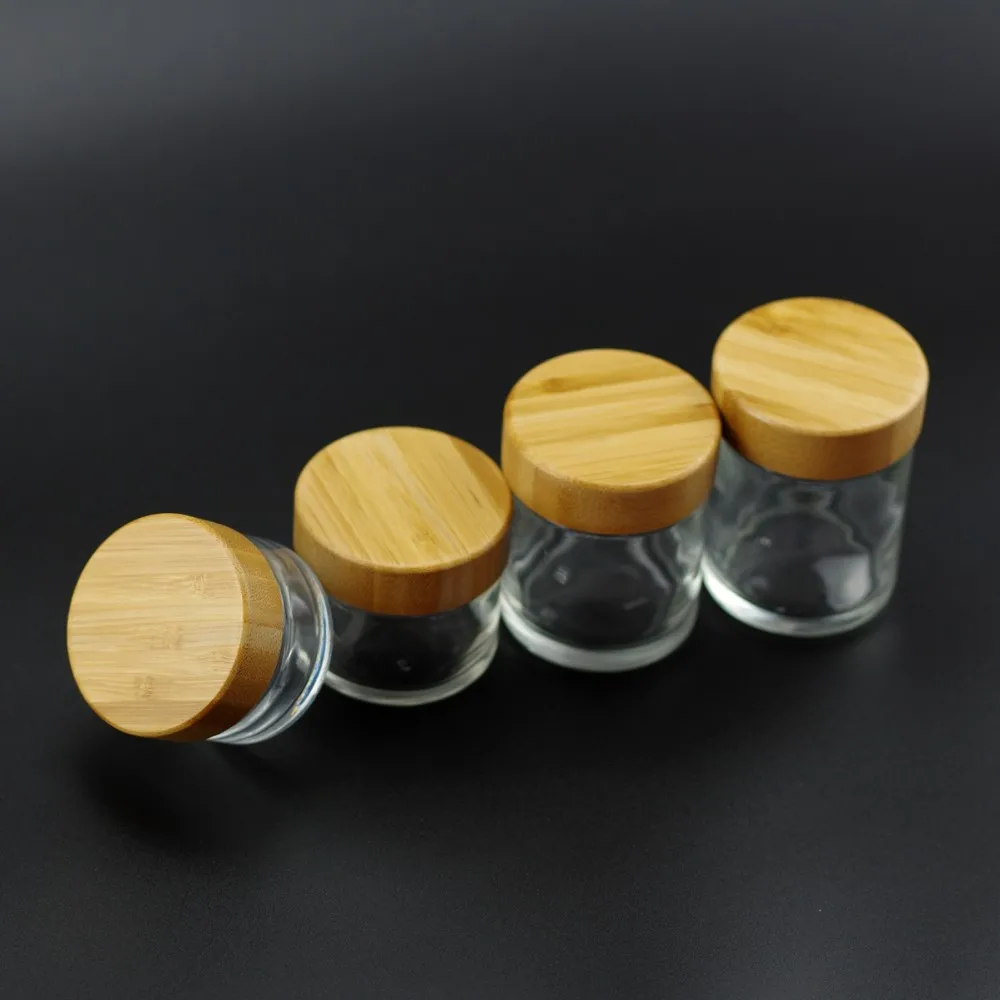 30ml 60ml 100ml 120ml clear glass jar with child resistant real bamboo lid packaging for cosmetic cbd oil
