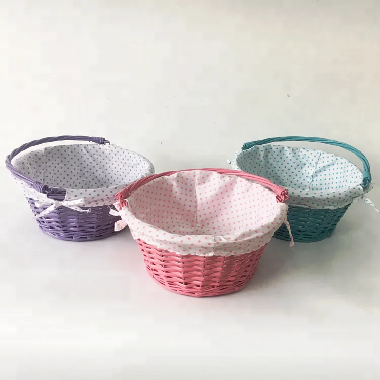 
Round colorful holiday gift basket Easter willow basket with moving handle 
