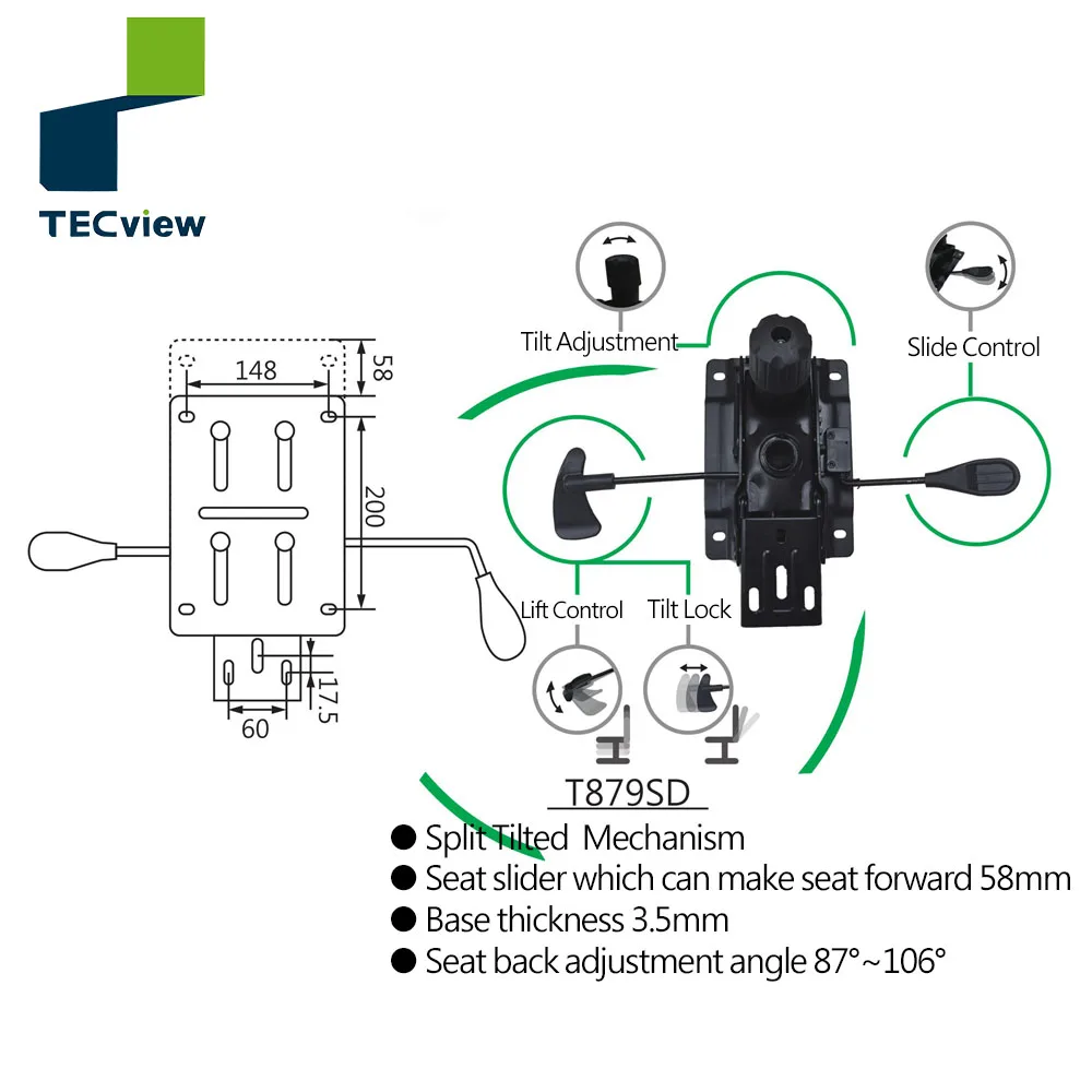 
Split Tilted swivel chair mechanism locking safety function for office chair with Seat back adjustment Controller 