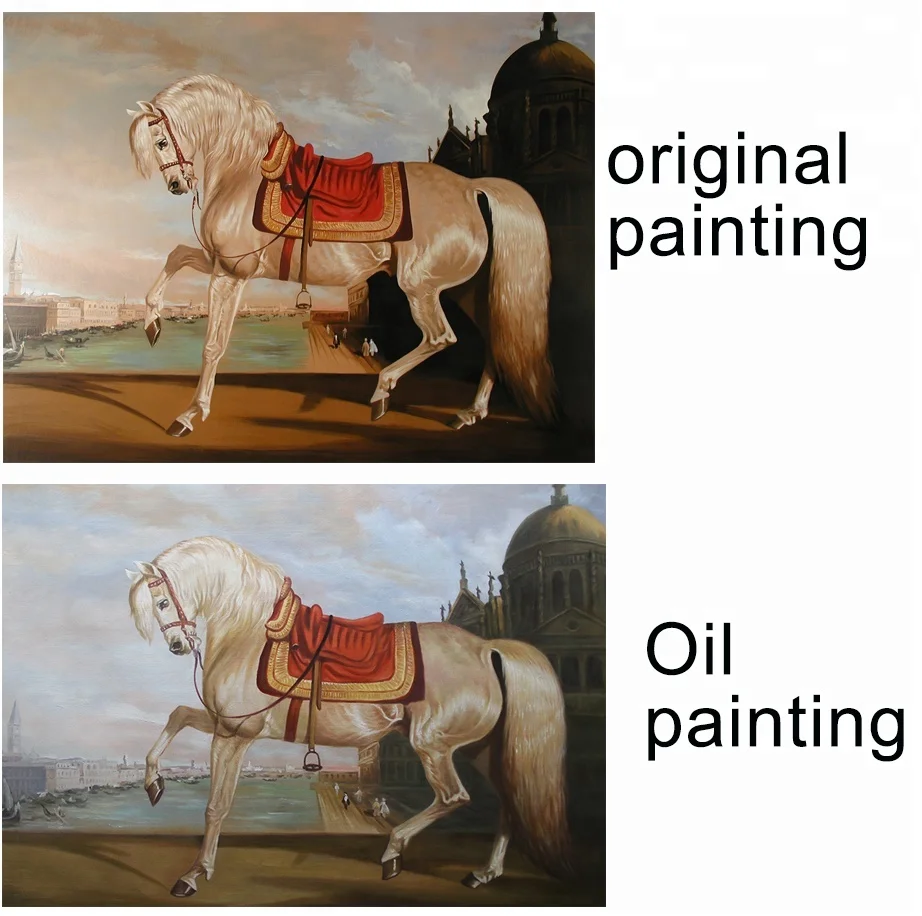 High quality handmade venetian running horse realist portrait oil painting