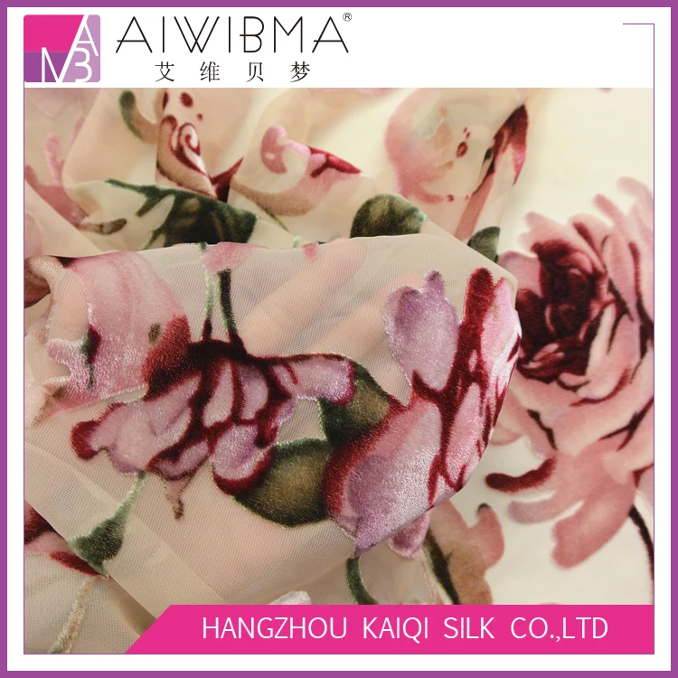 Flower Printed velvet fabric Nylon / Rayon burnout velvet fabric roll