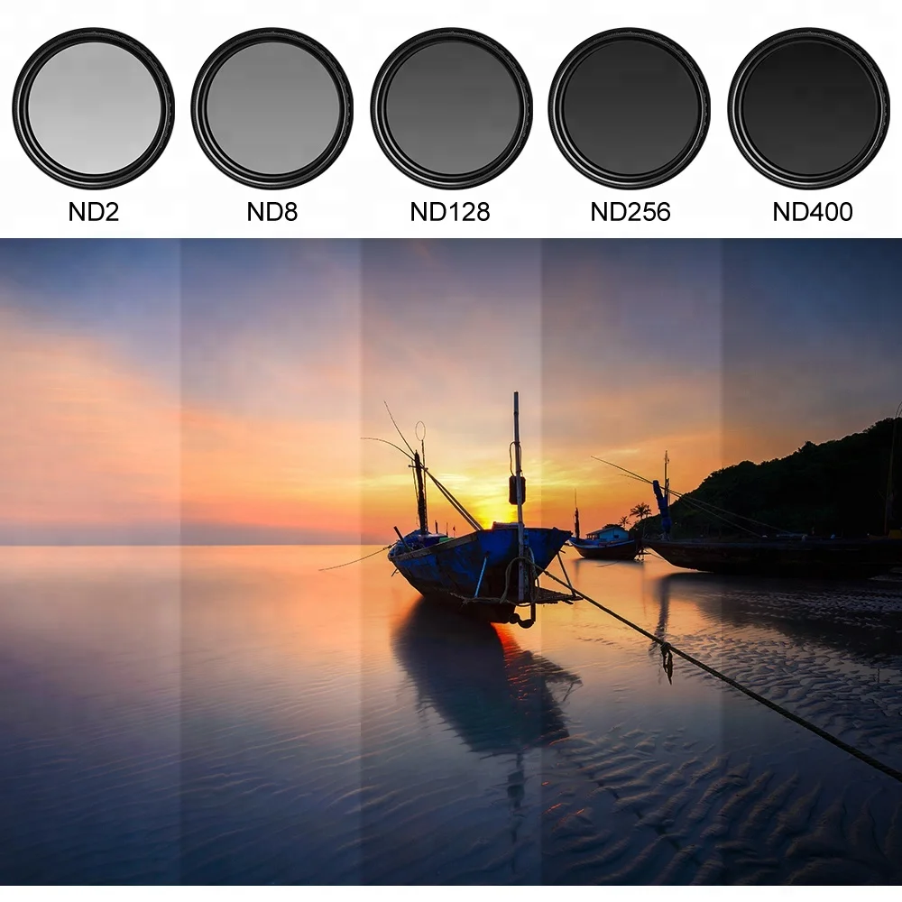 49 mm Adjustable Neutral Density ND2-400 Lens Filter Fit For Canon Nikon Fuji Camera Lenses, Aluminum + Resin