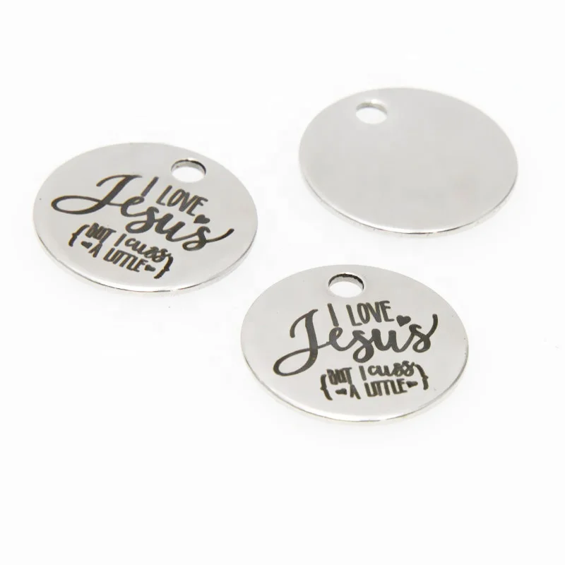 Jesus charm I Love Jesus But I Cuss a Little Stainless steel message Charm pendant 20mm