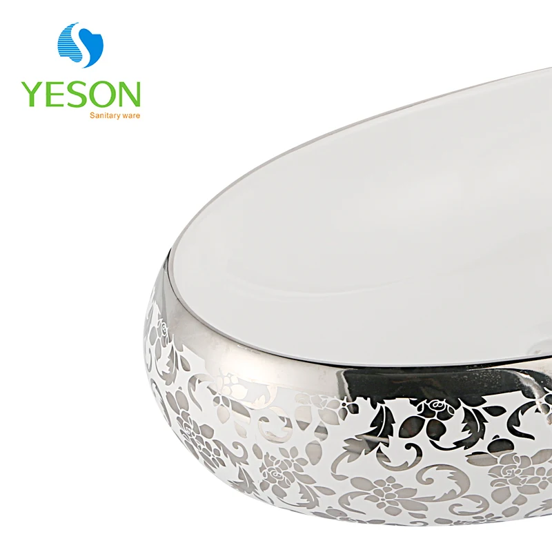 Yeson sliver luxury style hand wash sink art plating ceramic porcelain basin for hhotel bathroom