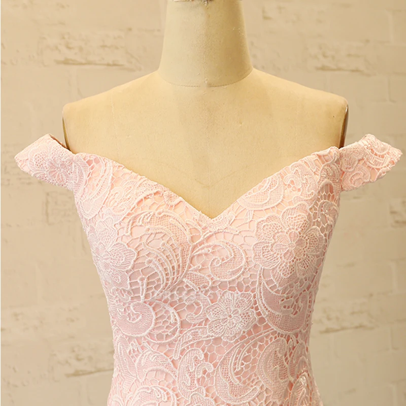 Горячая Распродажа, Короткое свадебное вечернее платье с открытыми плечами и цветочным кружевом, розовое платье подружки невесты 2019