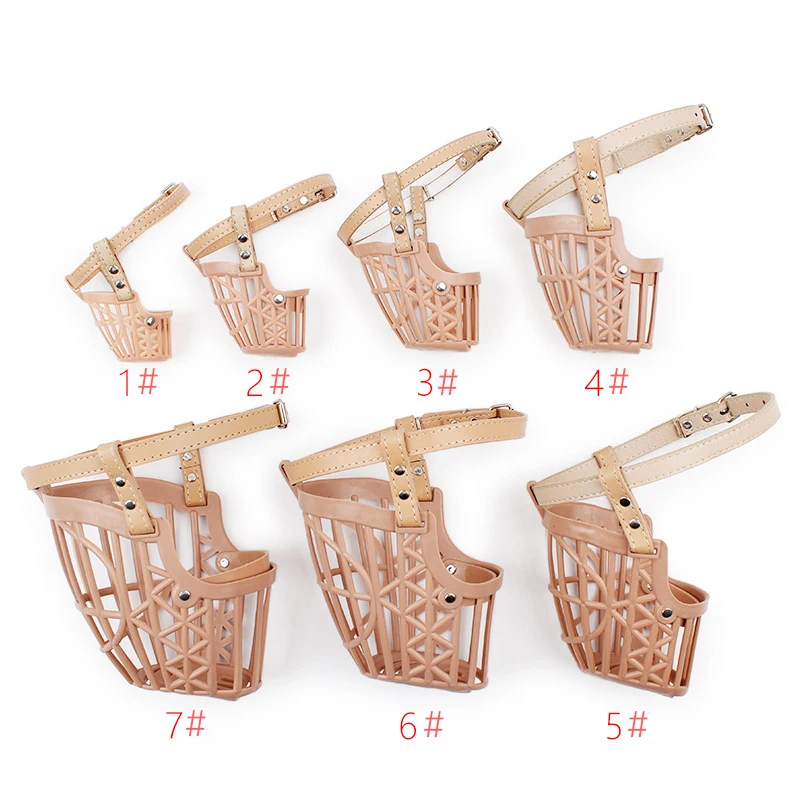 Hot Selling PU Leather Fence Basket Style Pet Mouth Protect Cover Anti-barking Soft Plastic Dog Muzzles 7 Sizes