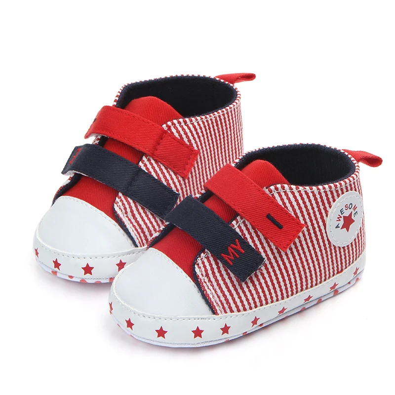 New arrival hook&loop strip design canvas baby boy shoes 2018