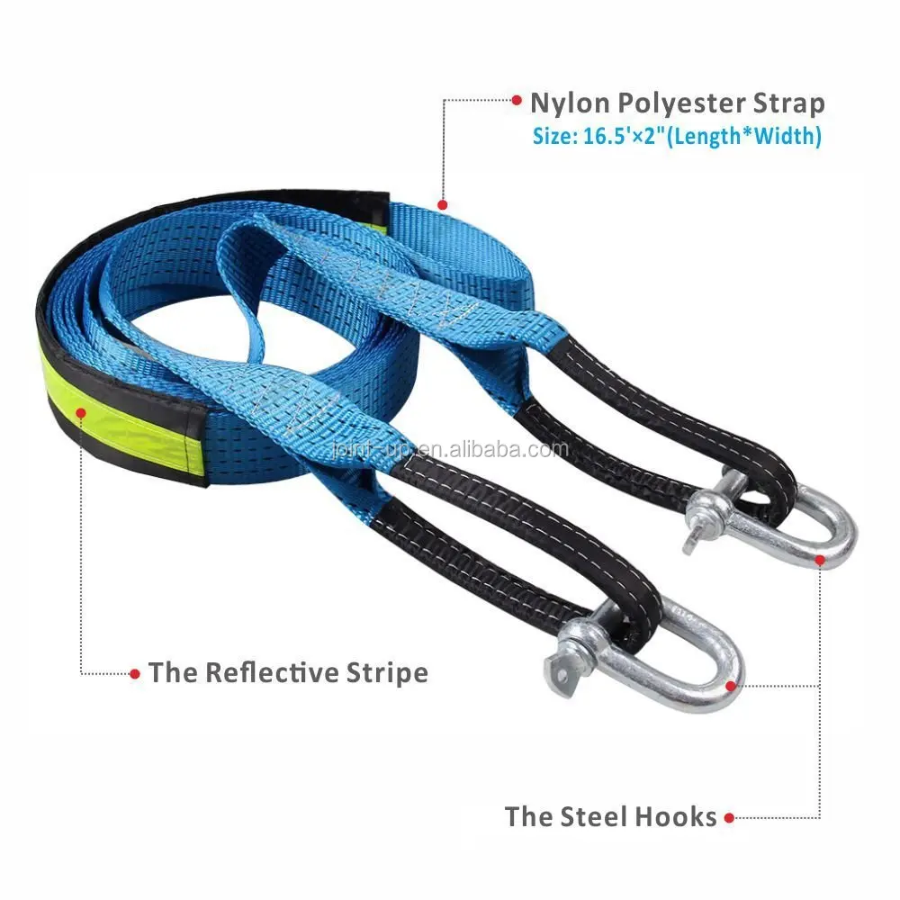 16.5ft 8Ton Polyester Heavy Duty Winch Tow Rope Strap Cable for Car Vehicle SUV Truck Boat Emergency Road Recovery with Shackles