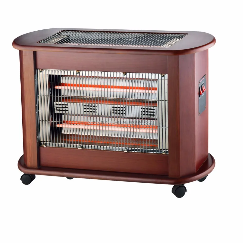 2400W 3 Faces Wood Cabinet Quartz Heaters Freestanding With Wheels 5 Quartz Glass Tube Heaters Made In CIXI