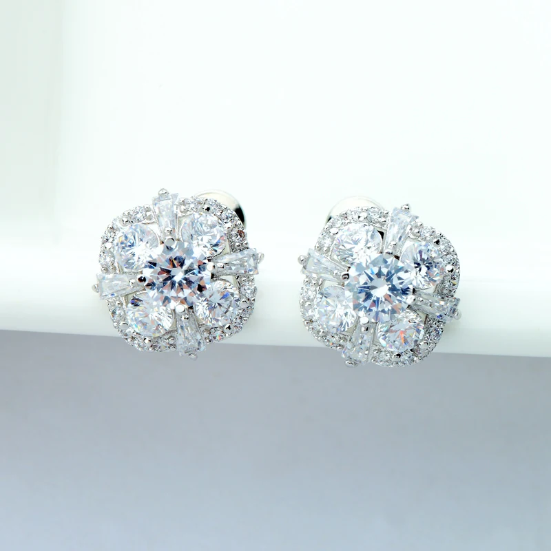 LUOTEEMI Luxury White Gold Plated Yellow Cubic Zircon Women Flower Daily Wear Shining Fancy Stud Earrings Cheap Wholesale 2015