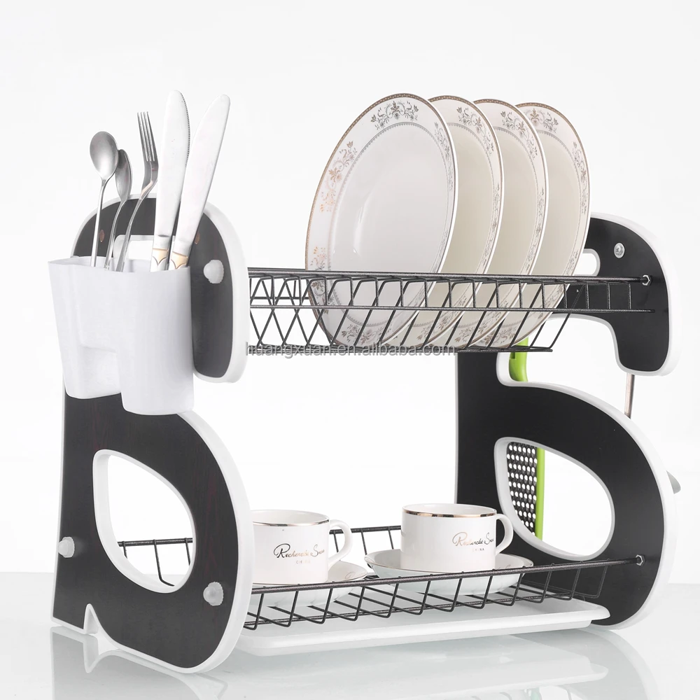 
Kitchen accessory polished two tier metal stainless steel kitchen dish rack wooden dish rack 