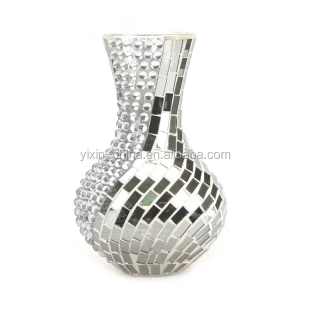Handmade Waist Shape Crackle Silver Mosaic Vase Receptacle /Large Floor Vases Antique Glass Mosaic Vases