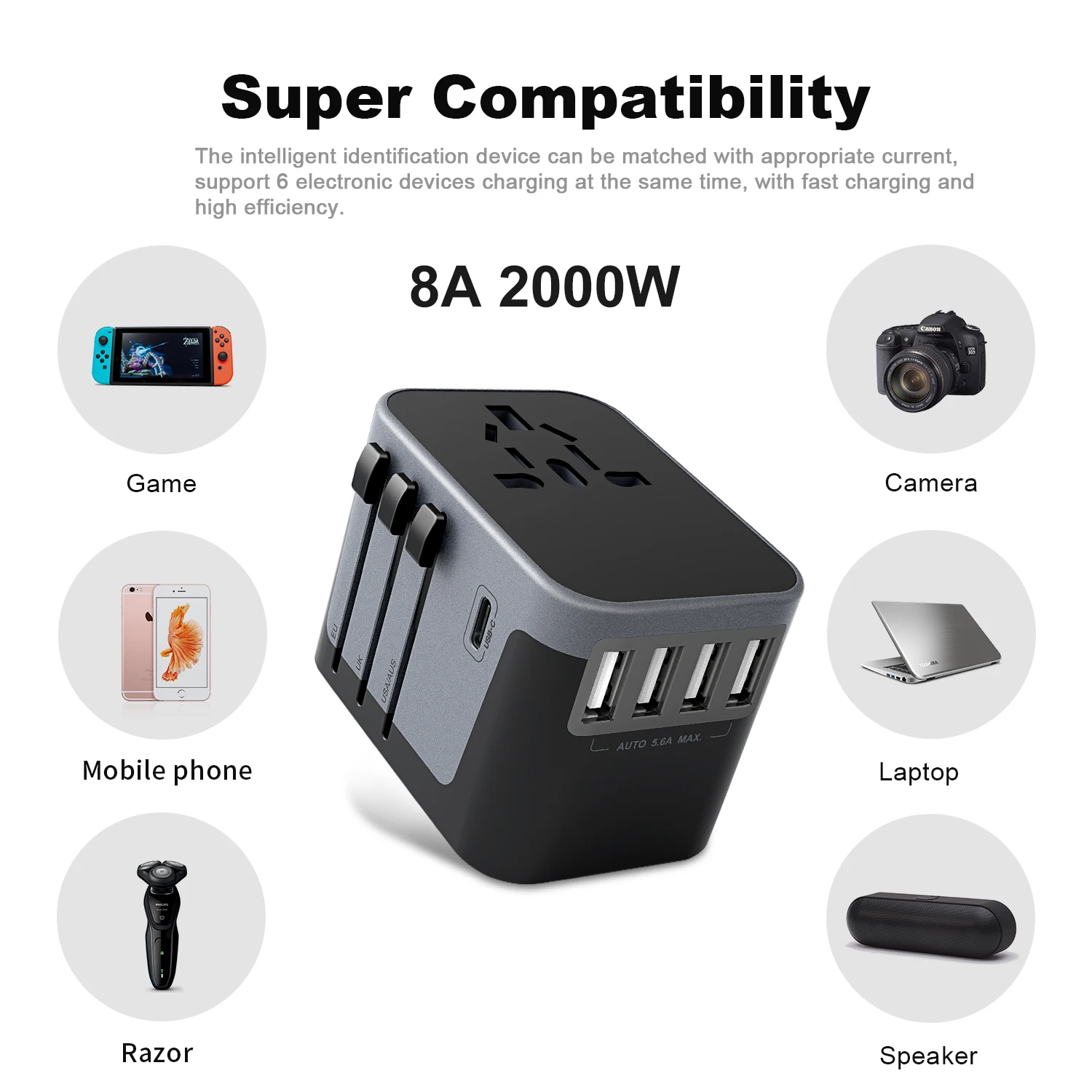 
2019 new arrivals usb fast charge universal travel adapter plug type c portable charger adaptor 