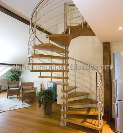 
2017 indoor interior stair design / timber tread spiral stair 
