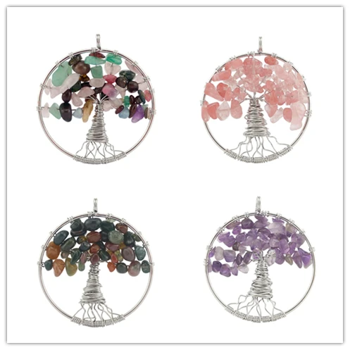 Wholesale Natural Crystal Stone Necklace Bracelet Jewelry Tree Of Life Pendant Charms For DIY Jewellery Making