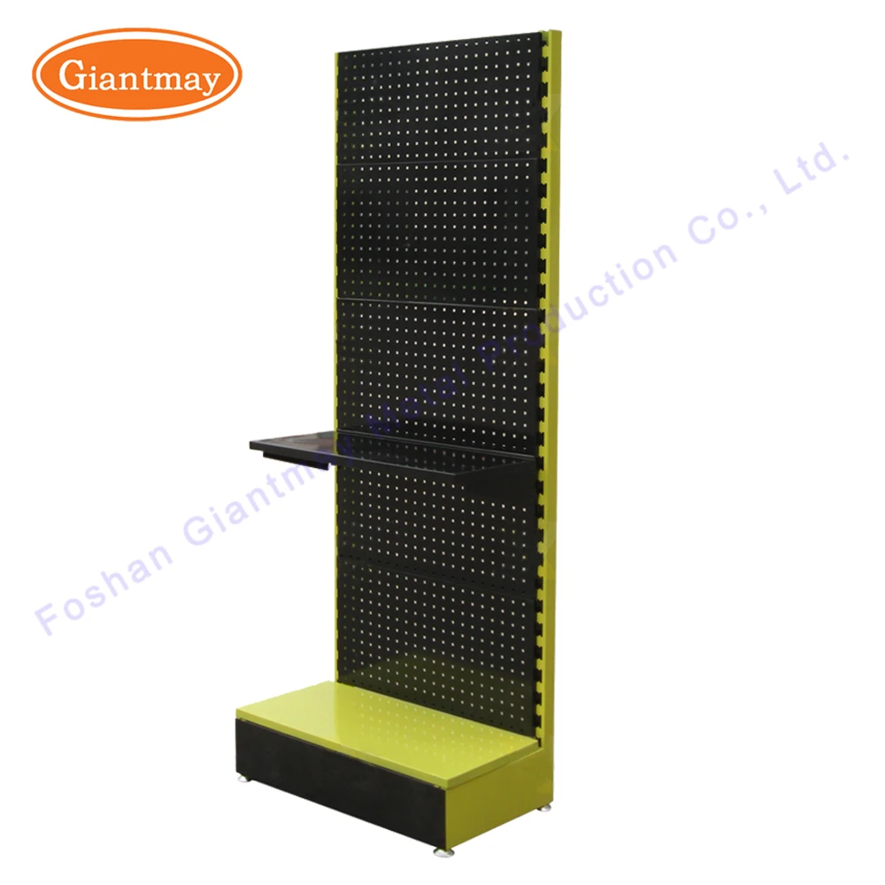 Metal Retail Store Products Floor Display Shelves Stand With Shop Hooks Racks