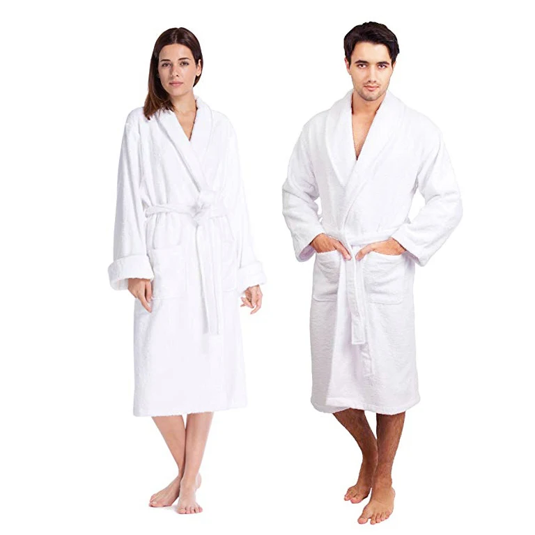 Custom Logo Shawl Collar White 100% Cotton Home & Hotel Terry Bath Robe