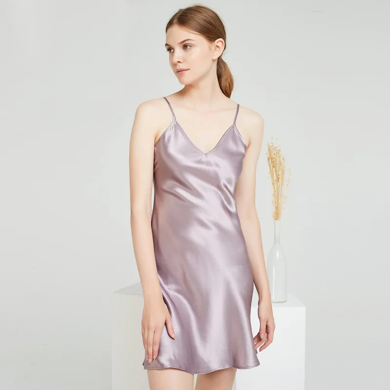 Wholesale Popular 100% Mulberry Silk dress Girls Summer Cool sleepwear dress silk