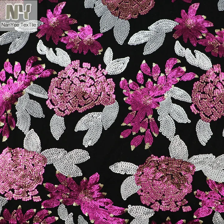 Nanyee Textile 3+5mm Laminated Hot Pink Flower Sequin Fabric