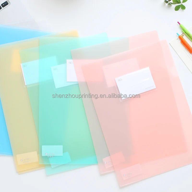 Top quality popular custom print office school stationery L shape clear plastic hard cover PVC PP file folder