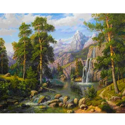Natural river mountain and trees scenery paint by numbers modern oil painting acrylic diy oil painting by numbers for home decor