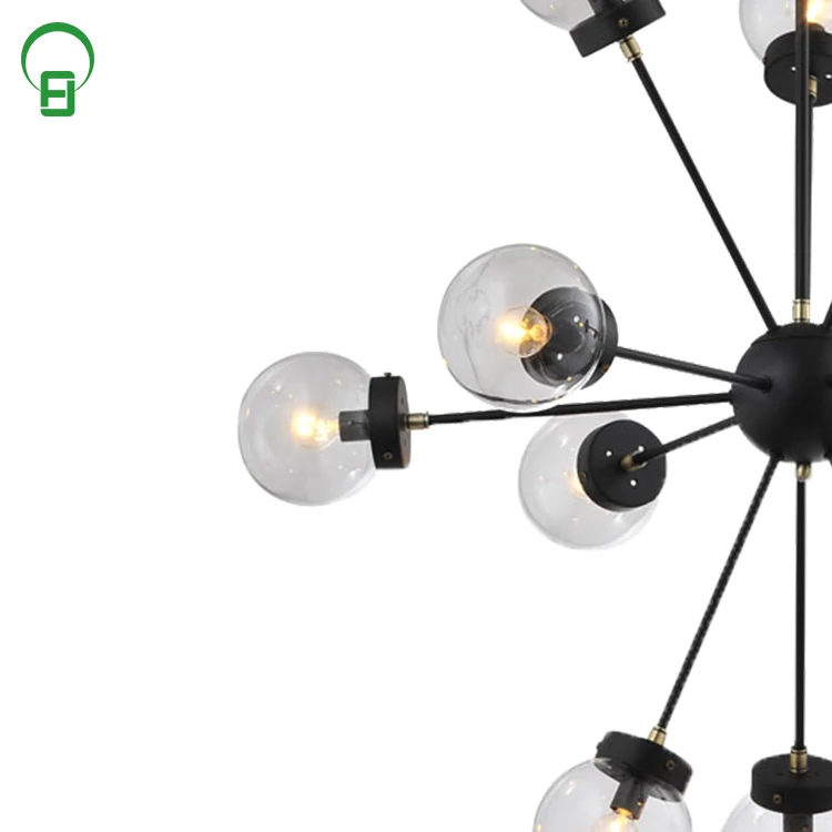 Metal glass Matte Black color base art ball large chandelier pendant light