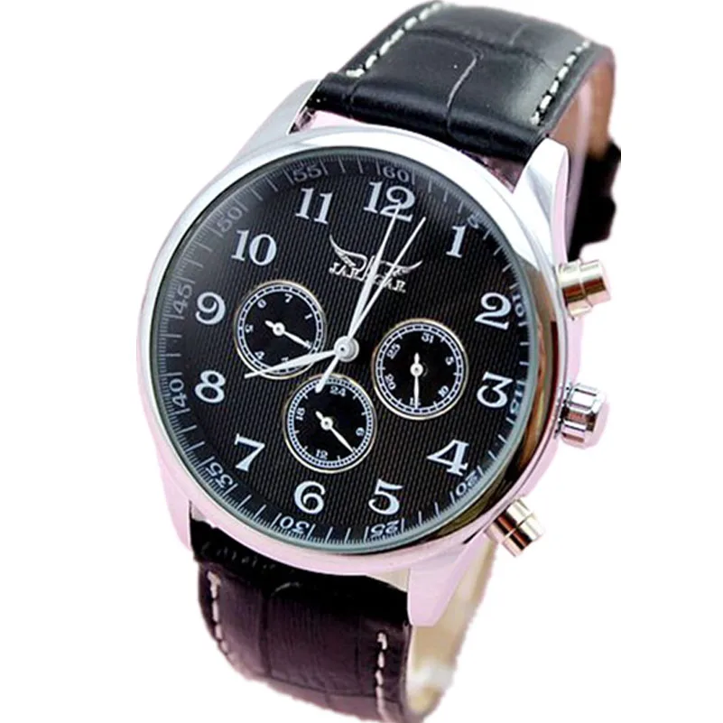 new arrival jaragar brand luxury watch self wind mechanical 6 hands analog display leather men business automatic watch 2017